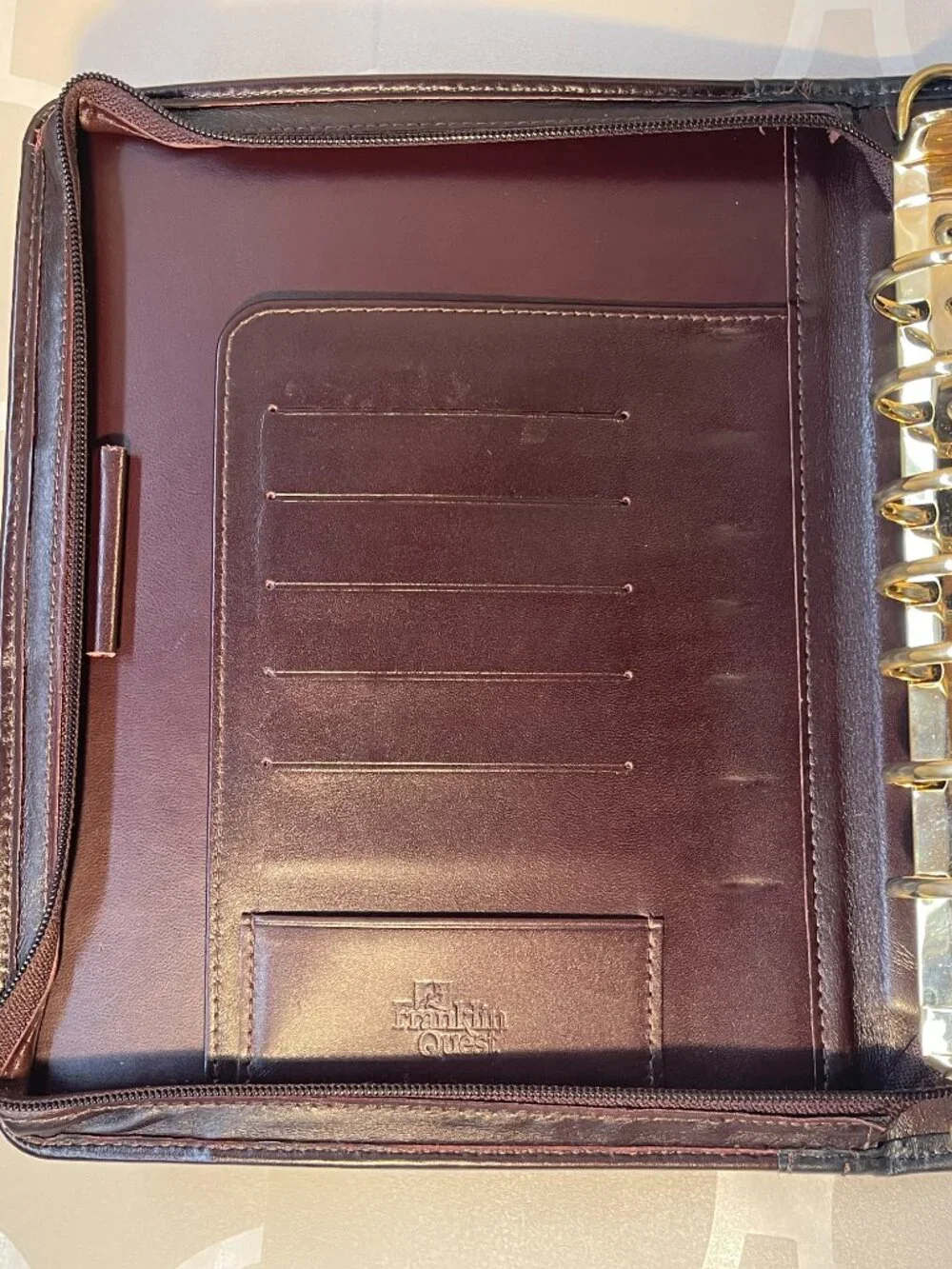 Franklin Quest Vintage Top Grain Leather Planner Binder Made in USA Organizer